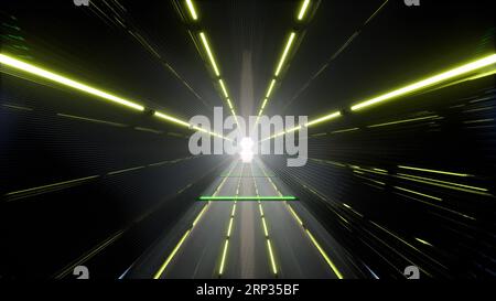 Tunnel futuriste avec des lumières jaunes vives l'extrémité du tunnel est un rendu 3d de lumière blanche brillante Banque D'Images