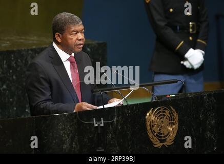 (180926) -- NATIONS UNIES, 26 septembre 2018 -- le président angolais Joao Lourenco s'adresse au débat général de la 73e session de l'Assemblée générale des Nations Unies au siège des Nations Unies à New York, le 26 septembre 2018.) ONU-73E ASSEMBLÉE GÉNÉRALE-DÉBAT GÉNÉRAL QINXLANG PUBLICATIONXNOTXINXCHN Banque D'Images