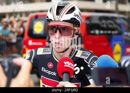 Oliva, Espagne. 03 septembre 2023. Le Belge Remco Evenepoel de Soudal Quick-Step en avance sur l'étape 9 de l'édition 2023 de la 'Vuelta a Espana', course cycliste Tour d'Espagne, de Carthagène au Collado de la Cruz de Caravaca (184, 5 km), en Espagne, dimanche 03 septembre 2023. La Vuelta se déroule du 26 août au 17 septembre. BELGA PHOTO PEP DALMAU crédit : Belga News Agency/Alamy Live News Banque D'Images