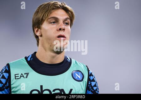 L’attaquant italien Alessio Zerbin de la SSC NapoliÕs regarde lors du match de football Serie A entre la SSC Napoli et la SS Lazio. Banque D'Images