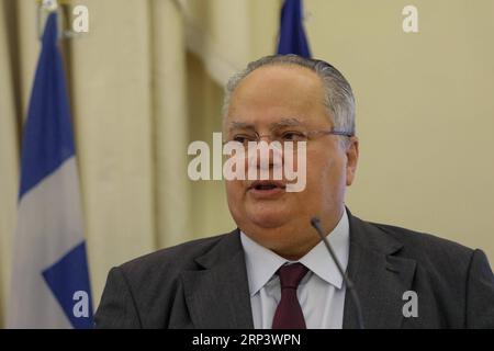 (181017) -- ATHÈNES, 17 octobre 2018 -- une photo prise le 5 juillet 2018 montre le ministre grec des Affaires étrangères Nikos Kotzias à Athènes, en Grèce. Le Premier ministre grec Alexis Tsipras a accepté le 17 octobre la démission du ministre des Affaires étrangères Nikos Kotzias, selon un communiqué de presse envoyé par e-mail par le cabinet du Premier ministre. )(rh) GRÈCE-ATHÈNES-MINISTRE DES AFFAIRES ÉTRANGÈRES-DÉMISSION MariosxLolos PUBLICATIONxNOTxINxCHN Banque D'Images