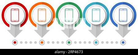 Smartphone, ensemble d'icônes vectorielles de téléphone mobile, modèle d'infographie de conception plate, définir des icônes de concept de pointeur dans 5 options de couleur pour webdesign et appl mobile Illustration de Vecteur