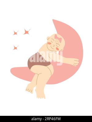 mignon petite fille de bébé dormant dans le vecteur de lune Illustration de Vecteur