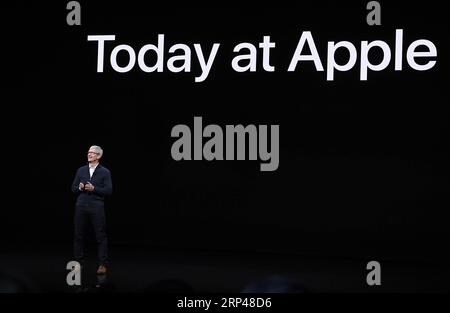 (181030) -- NEW YORK, 30 octobre 2018 () -- Tim Cook, PDG d'Apple, s'exprime sur scène lors d'un événement pour dévoiler de nouveaux produits Apple à Brooklyn, New York, États-Unis, le 30 octobre 2018. Apple Inc. A lancé mardi ses nouveaux iPad Pro, MacBook Air et Mac mini lors d'un événement à Brooklyn, New York City, offrant des mises à jour tant attendues pour certains de ses appareils populaires. () ÉTATS-UNIS-NEW YORK-APPLE-NOUVEAUX PRODUITS-DÉVOILEMENT XINHUA PUBLICATIONXNOTXINXCHN Banque D'Images