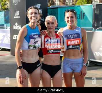 Londres, Royaume-Uni. 03 septembre 2023. Abbie Donnelly (troisième) Calli Thackery (première) et Rose Harvey (2e) dans le Big Half Marathon, Cut Sark, Greenwich, Londres Royaume-Uni le dimanche 3 septembre 2023. Photo de Gary Mitchell/Alamy Live News Banque D'Images