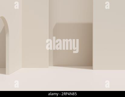 Intérieur minimaliste tendance. illustration de rendu 3d dans un style géométrique moderne. Fond de couleurs pastel pour les bannières pour la présentation du produit. Banque D'Images