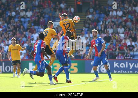 Selhurst Park, Selhurst, Londres, Royaume-Uni. 3 septembre 2023. Premier League football, Crystal Palace contre Wolverhampton Wanderers ; Matheus Cunha de Wolverhampton Wanderers est en tête et marque à la 90 6e minute pour 3-2. Crédit : action plus Sports/Alamy Live News Banque D'Images