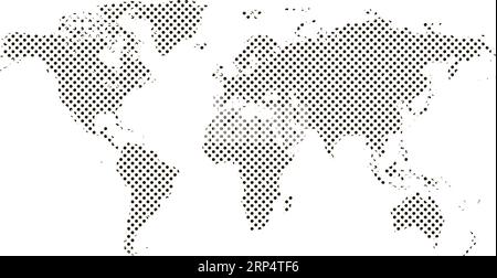 Monde de carte de pixels. Carte du monde en pointillés. Bannière horizontale demi-ton vectorielle Illustration de Vecteur