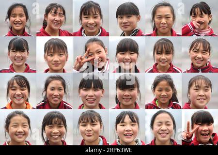 (190101) -- JULIAN, JAN. 1, 2019 (Xinhua) -- photo combinée prise le 8 décembre 2018 montre les portraits des filles de l'équipe de basket de l'école centrale de Haoba. Située dans les vastes montagnes de Wumeng, dans la province du Sichuan du sud-ouest de la Chine, l école centrale de Haoba est une école de neuf ans qui offre un enseignement primaire et secondaire, tout comme les autres écoles de cette région montagneuse. Cependant, une équipe de basket-ball formée par des étudiantes a rendu l'école très célèbre dans son canton, même dans les villes voisines. L’équipe a été fondée en 2005 par Fan Qingang, un enseignant de 46 ans qui enseignait à Chin Banque D'Images