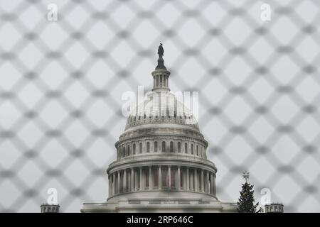 (190101) -- WASHINGTON, 1 janvier 2019 (Xinhua) -- la photo prise le 31 décembre 2018 montre la colline du Capitole à Washington D.C., aux États-Unis. Les démocrates de la Chambre auraient préparé un plan pour mettre fin à la fermeture partielle en cours du gouvernement fédéral américain, sans financement pour le mur frontalier du président Donald Trump. La chambre basse prévoit d'adopter un projet de loi sur les dépenses compensatrices jeudi lorsque le nouveau Congrès se réunit pour financer le Département de la sécurité intérieure aux niveaux actuels jusqu'au 8 février, avec 1,3 milliards de dollars américains pour la clôture des frontières et d'autres mesures de sécurité, ont rapporté plusieurs médias Banque D'Images