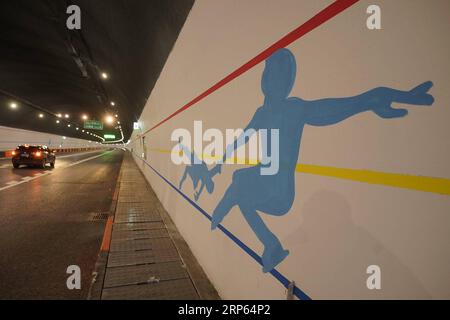 (190102) -- PÉKIN, 2 janvier 2019 (Xinhua) -- une photo prise le 1 janvier 2019 montre le tunnel Yingchengzi de la section Xinglongkou-Yanqing de l'autoroute Beijing-Chongli, qui traverse le district de Changping et le district de Yanqing à Pékin, capitale de la Chine. Après plus de trois ans de travaux de construction, la section Xinglongkou-Yanqing de 42,2km de long de la route rapide Beijing-Chongli reliant le village de Xinglongkou au nord-ouest de Pékin dans le district de Changping et le district de Yanqing a ouvert à la circulation mardi. Beijing-Chongli Expressway part de Pékin et se termine à Chongli, dans le nord de la Chine, au Hebei Pr Banque D'Images