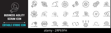 Icône de contour modifiable d'agilité, Scrum et méthodologie logicielle Agile icônes de contour de contour modifiables d'agilité, icône de ligne de cycle Agile méthodologie flexible Illustration de Vecteur