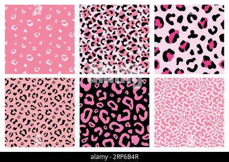 Ensemble de motifs sans couture guépard rose. Imprimé léopard Illustration de Vecteur