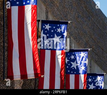 American Flags Line entrée au Mount Rushmore National Memorial ; Black Hills ; Dakota du Nord ; États-Unis Banque D'Images