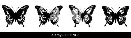 Ensemble d'icônes papillon. Silhouettes de papillons. Symboles papillon noir. Illustration vectorielle Illustration de Vecteur