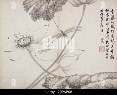 Album de poésie et peinture 1824 de Hu Jiusi Banque D'Images