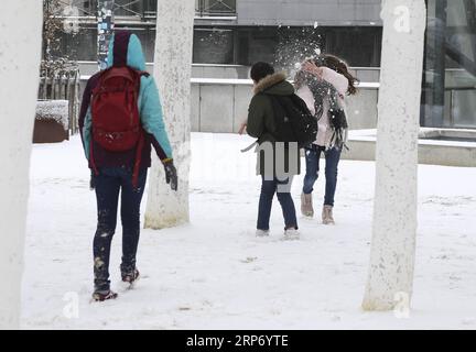 (190122) -- BRUXELLES, 22 janv. 2019 -- les étudiants aiment s'amuser dans la neige au centre-ville de Bruxelles, Belgique, 22 janv. 2019.) BELGIQUE-BRUXELLES-NEIGE YexPingfan PUBLICATIONxNOTxINxCHN Banque D'Images