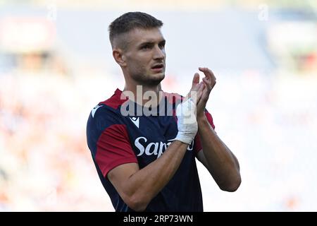 Bologne, Italie. 02 septembre 2023. Stefan Posch (Bologna FC) lors du match de Bologne FC vs Cagliari Calcio, football italien Serie A à Bologne, Italie, septembre 02 2023 crédit : Independent photo Agency/Alamy Live News Banque D'Images