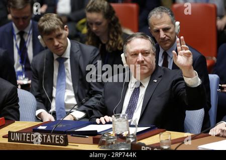 190126 -- NATIONS UNIES, 26 janvier 2019 -- le secrétaire d'État américain Mike Pompeo prend la parole lors d'une réunion d'urgence du Conseil de sécurité des Nations Unies sur la situation au Venezuela, au siège des Nations Unies à New York, le 26 janvier 2019. ONU-CONSEIL DE SÉCURITÉ-VENEZUELA-REUNION D'URGENCE LIXMUZI PUBLICATIONXNOTXINXCHN Banque D'Images