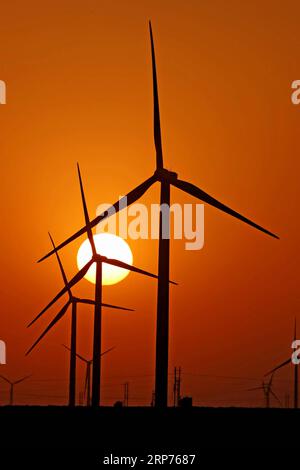 (190129) -- BEIJING, 29 janvier 2019 -- des éoliennes sont observées à la base éolienne de Yandun à Hami, dans la région autonome ouïgour du Xinjiang, au nord-ouest de la Chine, le 20 septembre 2017. La nouvelle production d énergie électrique a connu une croissance à deux chiffres l an dernier dans la région autonome ouïgoure du Xinjiang du nord-ouest de la Chine, dans le cadre des efforts déployés pour réduire la consommation de charbon afin d améliorer le mix énergétique. La production d’énergie éolienne et solaire a augmenté de 15,2 % et 13,6 % pour atteindre respectivement 36 milliards de kwh et 11,7 milliards de kwh, selon la commission régionale pour le développement et la réforme. Il a dit 22,9 pour cent de la capacité installée de production d'énergie éolienne et 15. Banque D'Images