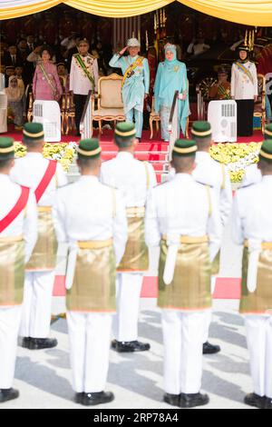 (190131) -- KUALA LUMPUR, 31 janv. 2019 (Xinhua) -- le sultan Abdullah Sultan Ahmad Shah (L, devant) assiste à la cérémonie de bienvenue sur la place du Parlement à Kuala Lumpur, Malaisie, le 31 janvier 2019. Le sultan Abdullah Sultan Ahmad Shah a prêté serment en tant que 16e roi de Malaisie lors d une cérémonie au palais national jeudi. La Malaisie est une monarchie constitutionnelle, avec neuf sultans ou dirigeants, qui dirigent leur État respectif et agissent en tant que chef religieux, à tour de rôle comme roi pour un mandat de cinq ans. (Xinhua/Zhu Wei) MAYLASIA-KUALA LUMPUR-NOUVEAU ROI PUBLICATIONxNOTxINxCHN Banque D'Images