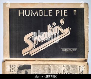 Publicité des années 1970 pour humble Pie Smokin dans New musical Express NME Magazine Banque D'Images