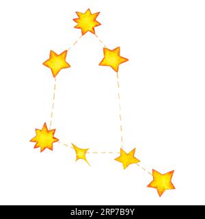 Constellation d'Ophiuchus. Signe du zodiaque aquarelle. Étoiles jaunes. Illustration dessinée à la main isolée sur blanc Banque D'Images