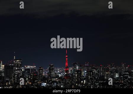 (190204) -- TOKYO, 4 février 2019 (Xinhua) -- une photo prise le 4 février 2019 montre que la tour de Tokyo s'est illuminée en rouge pour célébrer le nouvel an chinois à Tokyo, au Japon. (Xinhua/du Xiaoyi) JAPON-TOUR DE TOKYO-CÉLÉBRATION DU NOUVEL AN CHINOIS PUBLICATIONxNOTxINxCHN Banque D'Images