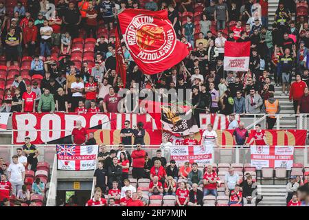 Middlesbrough, Royaume-Uni. 02 septembre 2023. Supporters de Middlesbrough lors du Sky Bet Championship Match Middlesbrough vs Queens Park Rangers au Riverside Stadium, Middlesbrough, Royaume-Uni, le 2 septembre 2023 (photo de James Heaton/News Images) à Middlesbrough, Royaume-Uni le 9/2/2023. (Photo de James Heaton/News Images/Sipa USA) crédit : SIPA USA/Alamy Live News Banque D'Images