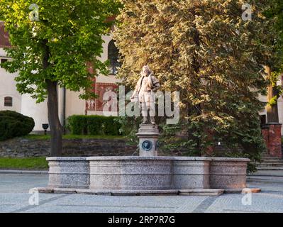 Ancienne fontaine à Nove Mesto na Morave, république tchèque Banque D'Images