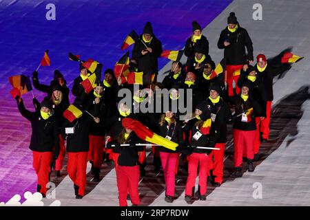 (190211) -- SARAJEVO, 11 février 2019 (Xinhua) -- défilé de l'équipe olympique de la jeunesse belge lors de la cérémonie d'ouverture du 14e Festival olympique de la jeunesse européenne (FOJE 2019) au stade olympique de la ville de Sarajevo, Bosnie-Herzégovine (BiH), le 10 février 2019. (Xinhua/Nedim Grabovica) (SP)BOSNIE-HERZÉGOVINE-SARAJEVO-FESTIVAL OLYMPIQUE DE LA JEUNESSE EUROPÉENNE PUBLICATIONxNOTxINxCHN Banque D'Images