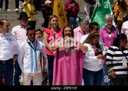 Mexico, Mexique. 01 septembre 2023. 3 septembre 2023, Mexico, Mexique : Santiago Creel Miranda, coordinateur de campagne du candidat présidentiel Xochitl Galvez, à l'Ange de l'indépendance à Mexico. Le 3 septembre 2023 à Mexico, Mexique (photo de Luis Barron/Eyepix Group/Sipa USA). Crédit : SIPA USA/Alamy Live News Banque D'Images