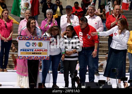 Mexico, Mexique. 01 septembre 2023. 3 septembre 2023, Mexico, Mexique : Santiago Creel Miranda, coordinateur de campagne du candidat présidentiel Xochitl Galvez, à l'Ange de l'indépendance à Mexico. Le 3 septembre 2023 à Mexico, Mexique (photo de Luis Barron/Eyepix Group/Sipa USA). Crédit : SIPA USA/Alamy Live News Banque D'Images