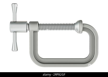 C-clamp métallique, rendu 3D isolé sur fond blanc Banque D'Images