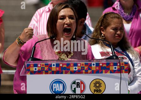 Mexico, Mexique. 01 septembre 2023. 3 septembre 2023, Mexico, Mexique : Santiago Creel Miranda, coordinateur de campagne du candidat présidentiel Xochitl Galvez, à l'Ange de l'indépendance à Mexico. Le 3 septembre 2023 à Mexico, Mexique (photo de Luis Barron/Eyepix Group/Sipa USA). Crédit : SIPA USA/Alamy Live News Banque D'Images