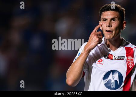 Matteo Pessina d'AC Monza fait des gestes lors du match de football Serie A entre Atalanta BC et AC Monza. Banque D'Images