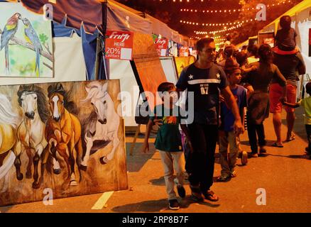 (190225) -- COLOMBO, 25 février 2019 (Xinhua) -- les gens passent devant des œuvres d'art lors de la foire artistique en plein air Kala Pola 2019 à Colombo, capitale du Sri Lanka, le 24 février 2019. L'événement est l'un des plus grands événements culturels du Sri Lanka et a attiré de nombreux touristes au cours des dernières années. (Xinhua/Tang lu) SRI LANKA-COLOMBO-FOIRE D'ART EN PLEIN AIR PUBLICATIONxNOTxINxCHN Banque D'Images