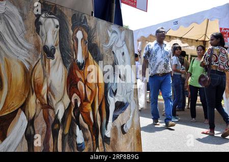 (190225) -- COLOMBO, 25 février 2019 -- une photo prise le 24 février 2019 montre une œuvre d'art exposée lors de la foire d'art en plein air Kala Pola 2019 à Colombo, capitale du Sri Lanka. L'événement est l'un des plus grands événements culturels du Sri Lanka et a attiré de nombreux touristes au cours des dernières années. SRI LANKA-COLOMBO-FOIRE D'ART EN PLEIN AIR GAYANXSAMEERA PUBLICATIONXNOTXINXCHN Banque D'Images