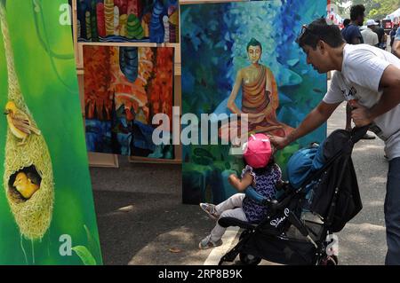 (190225) -- COLOMBO, 25 février 2019 -- une photo prise le 24 février 2019 montre des œuvres d'art exposées lors de la foire artistique en plein air Kala Pola 2019 à Colombo, capitale du Sri Lanka. L'événement est l'un des plus grands événements culturels du Sri Lanka et a attiré de nombreux touristes au cours des dernières années. SRI LANKA-COLOMBO-FOIRE D'ART EN PLEIN AIR GAYANXSAMEERA PUBLICATIONXNOTXINXCHN Banque D'Images