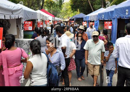 (190225) -- COLOMBO, 25 février 2019 -- les gens passent devant des œuvres d'art lors de la foire artistique en plein air Kala Pola 2019 à Colombo, capitale du Sri Lanka, le 24 février 2019. L'événement est l'un des plus grands événements culturels du Sri Lanka et a attiré de nombreux touristes au cours des dernières années. SRI LANKA-COLOMBO-FOIRE D'ART EN PLEIN AIR GAYANXSAMEERA PUBLICATIONXNOTXINXCHN Banque D'Images