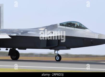 (190228) -- MELBOURNE, le 28 février 2019 -- Un F-22 de l'US Air Force est vu lors du salon aéronautique international australien et de l'exposition aérospatiale et défense à l'aéroport d'Avalon, Melbourne, le 28 février 2019.) AUSTRALIA-MELBOURNE-AIRSHOW BaixXuefei PUBLICATIONxNOTxINxCHN Banque D'Images