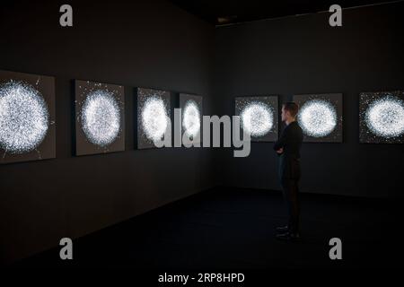 (190307) -- NEW YORK, 7 mars 2019 -- Un homme voit l'installation de l'artiste de lumière Leo Villareal lors de la présentation VIP de l'Armory Show à New York, aux États-Unis, le 6 mars 2019. Près de 200 galeries de 33 pays et régions ont réuni mercredi une présentation d'œuvres d'art moderne et contemporain dans le centre de Manhattan pour le 25th Armory Show, une foire d'art internationale de premier plan à New York. US-NEW YORK-ARMORY SHOW MichaelxNagle PUBLICATIONxNOTxINxCHN Banque D'Images