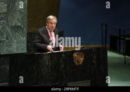 (190311) -- NATIONS UNIES, 11 mars 2019 (Xinhua) -- le Secrétaire général des Nations Unies Antonio Guterres prononce un discours à l'ouverture de la 63e session de la Commission de la condition de la femme (CSW63), au siège des Nations Unies à New York, le 11 mars 2019. Le Secrétaire général des Nations Unies Antonio Guterres a averti lundi qu il y avait une pression sur les droits des femmes à l échelle mondiale. (Xinhua/Li Muzi) un-CSW-63e SESSION-OUVERTURE PUBLICATIONxNOTxINxCHN Banque D'Images