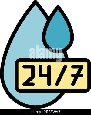 vecteur de contour d'icône de lavage de voiture de 24 heures. Service automatique. Nettoyer la couleur de la fenêtre à plat Illustration de Vecteur