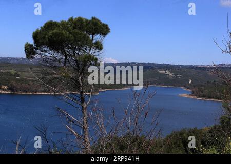 (190322) -- ATHÈNES, le 22 mars 2019 -- la photo prise le 20 mars 2019 montre une vue du lac Marathon dans la région de l'Attique orientale, en Grèce. Marathon Lake est l'un des principaux réservoirs d'approvisionnement en eau d'Athènes. Pour aller avec caractéristique : la qualité de l'eau du robinet de la Grèce reste excellente après huit ans de programme de sauvetage ) GRÈCE-ATHÈNES-JOURNÉE MONDIALE DE L'EAU-MARATHON LAC MariosxLolos PUBLICATIONxNOTxINxCHN Banque D'Images