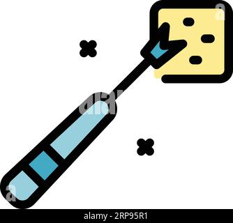 Vecteur de contour d'icône de fourche à fondue. Fourchette à fromage. Faire fondre la couleur de cuisson à plat Illustration de Vecteur