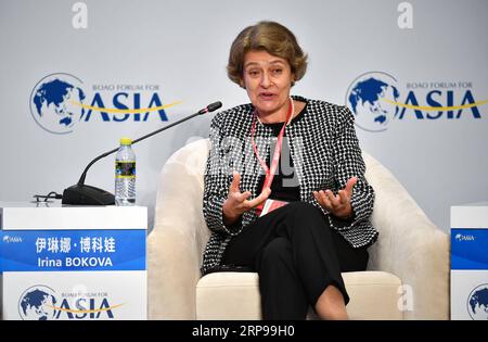 (190329) -- BOAO, 29 mars 2019 (Xinhua) -- Irina Bokova, ancienne directrice générale de l'UNESCO, prend la parole lors de la session sur Un avenir durable pour l'Asie rurale et les villes lors de la conférence annuelle du Forum de Boao pour l'Asie à Boao, dans la province de Hainan du sud de la Chine, le 29 mars 2019. (Xinhua/Guo Cheng) CHINA-BOAO FORUM-SESSION-ASIA (CN) PUBLICATIONxNOTxINxCHN Banque D'Images