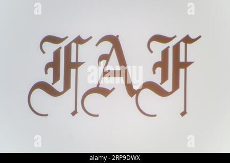 Tokyo, Japon. 2 septembre 2023. Logo FAF, 2 septembre 2023 - Rakuten Fashion week TOKYO 2024 S/S : TOKYO FASHION AWARD 2024 organisé à Tokyo, Japon. Crédit : Keiichi Miyashita/AFLO/Alamy Live News Banque D'Images