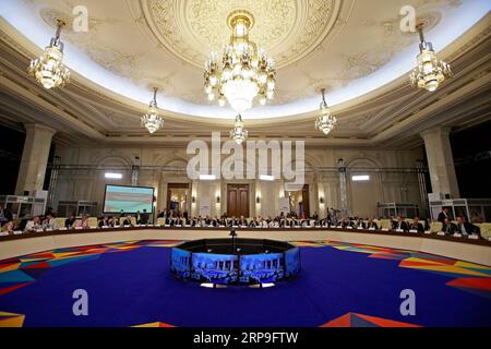 (190405) -- BUCAREST, le 5 avril 2019 -- des fonctionnaires participent à la réunion informelle des ministres des finances de l'UE à Bucarest, Roumanie, le 5 avril 2019. La présidence roumaine du Conseil européen tentera de trouver des solutions pour réduire les divergences de développement régional et pour réduire la bureaucratie au niveau européen, a déclaré vendredi le ministre roumain des Finances Eugen Teodorovici lors de la réunion informelle des ministres des Finances de l'UE. La réunion a eu lieu vendredi et samedi à Bucarest. ) ROUMANIE-BUCAREST-UE-MINISTRES DES FINANCES-RÉUNION INFORMELLE CRISTIANXCRISTEL PUBLICATIONXNOTXINXCHN Banque D'Images