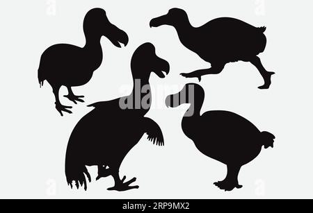 Collection exquise de silhouettes d'oiseaux Dodo, illustrations aviennes gracieuses dans diverses poses Illustration de Vecteur
